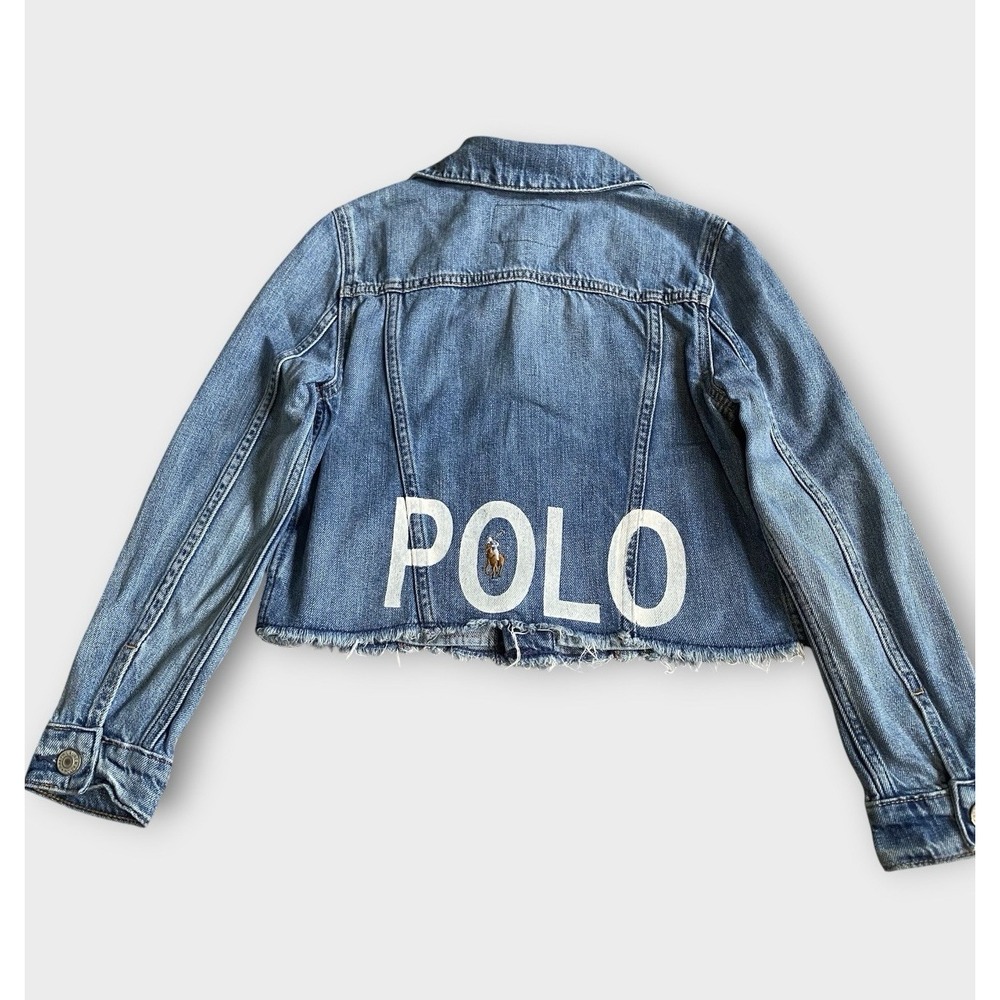 Polo Ralph Lauren Trucker Denim Jacket Girls Size 8 Blue Back Logo